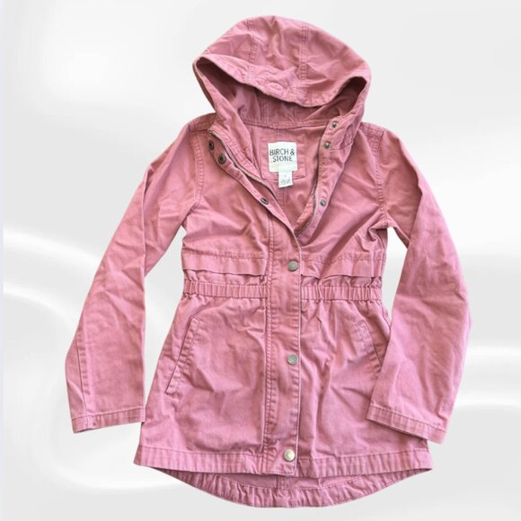 Girls Birch & Stone Hooded Utility Jacket Size 7 | Pink Cotton Lightweight Coat - Picture 1 of 5
